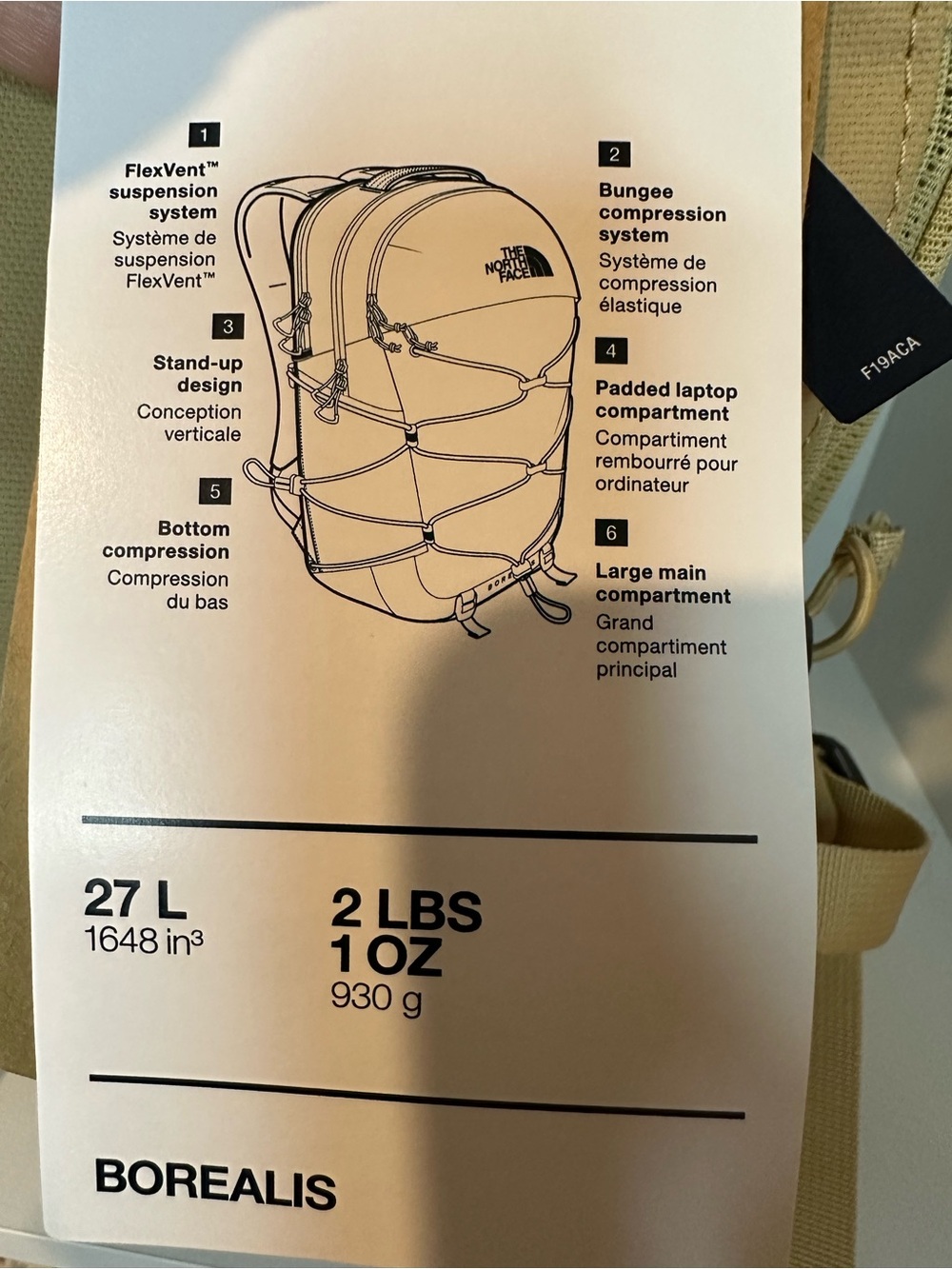 The North Face Men's Khaki stone Everyday Backpack with Bungee Front - Picture 4 of 6